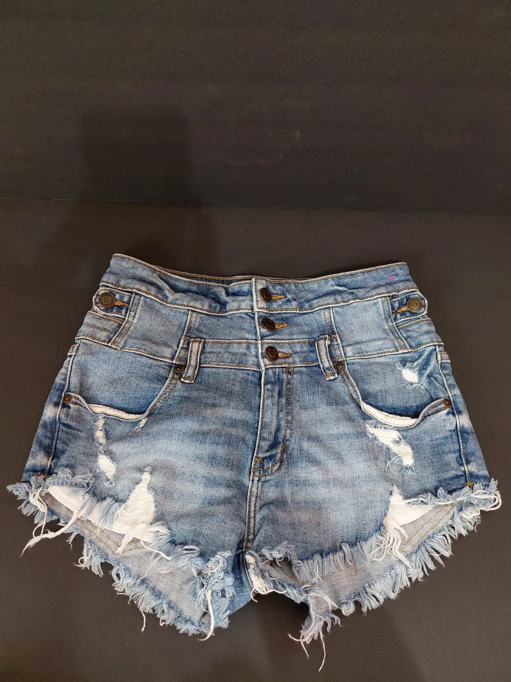 eunina Distressed Light Blue High-Rise Denim Shorts